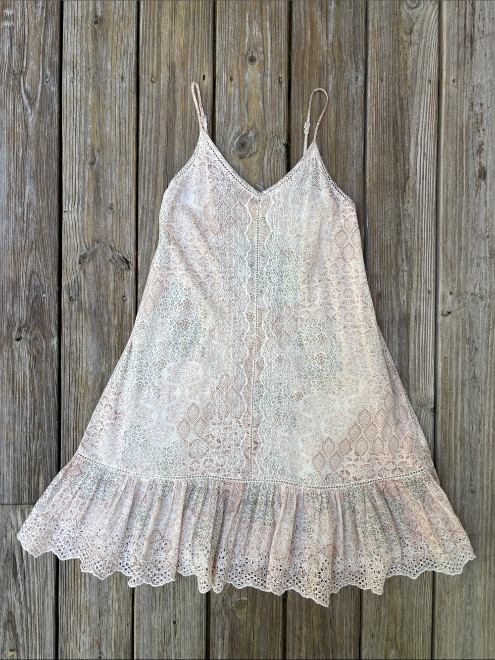RACHEL ZOE | Pink Beige Printed Boho Cottagecore Peasant Fairycore Dress Size M